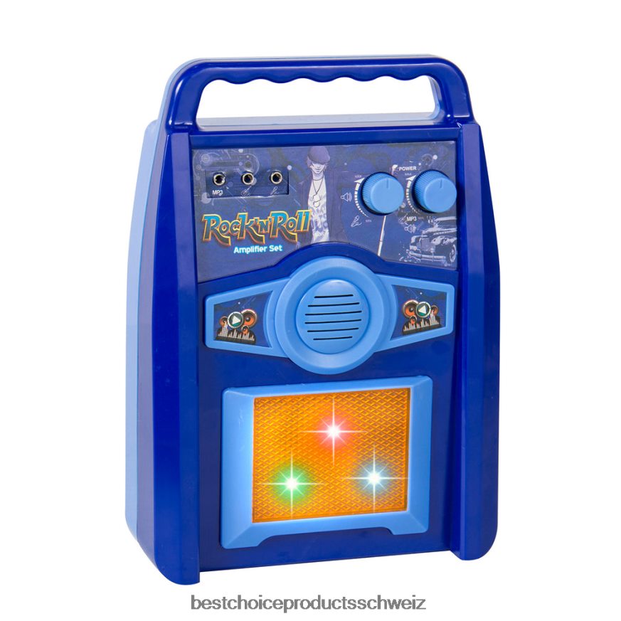 Best Choice Products E-Gitarre-Spielzeug-Spielset für Kinder mit 6 Liedern, Mikrofon, Verstärker Blau 2JD022281