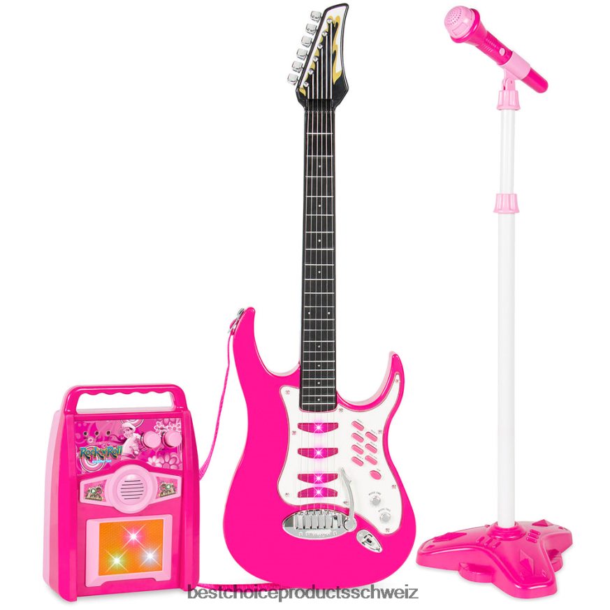 Best Choice Products E-Gitarre-Spielzeug-Spielset für Kinder mit 6 Liedern, Mikrofon, Verstärker Rosa 2JD022280