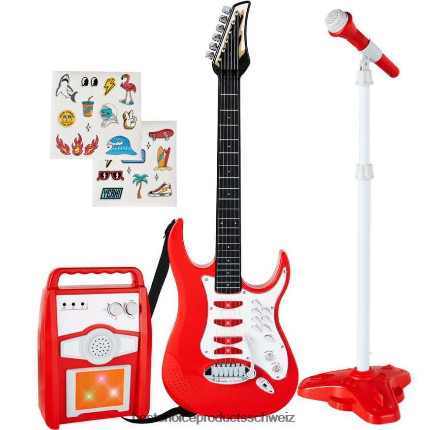 Best Choice Products E-Gitarre-Spielzeug-Spielset für Kinder mit 6 Liedern, Mikrofon, Verstärker Rot 2JD022283