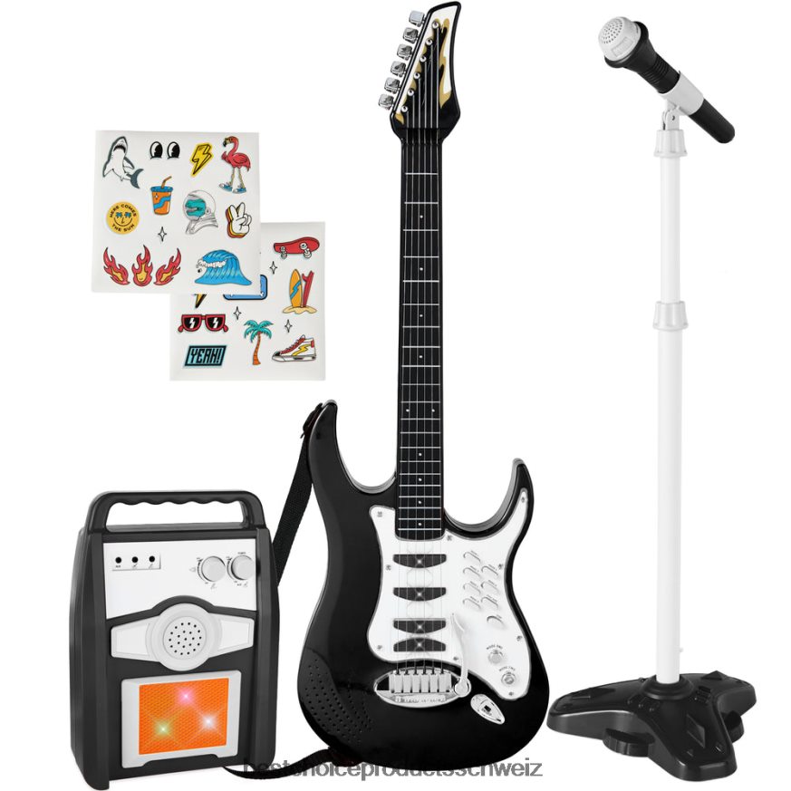 Best Choice Products E-Gitarre-Spielzeug-Spielset für Kinder mit 6 Liedern, Mikrofon, Verstärker Schwarz 2JD022282
