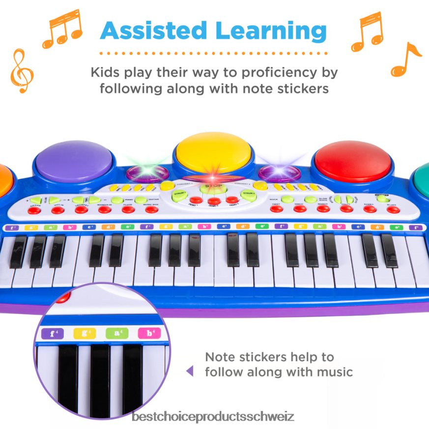 Best Choice Products Elektrisches Kinder-Keyboard mit 37 Tasten, Mikrofon und Hocker Blau 2JD022511