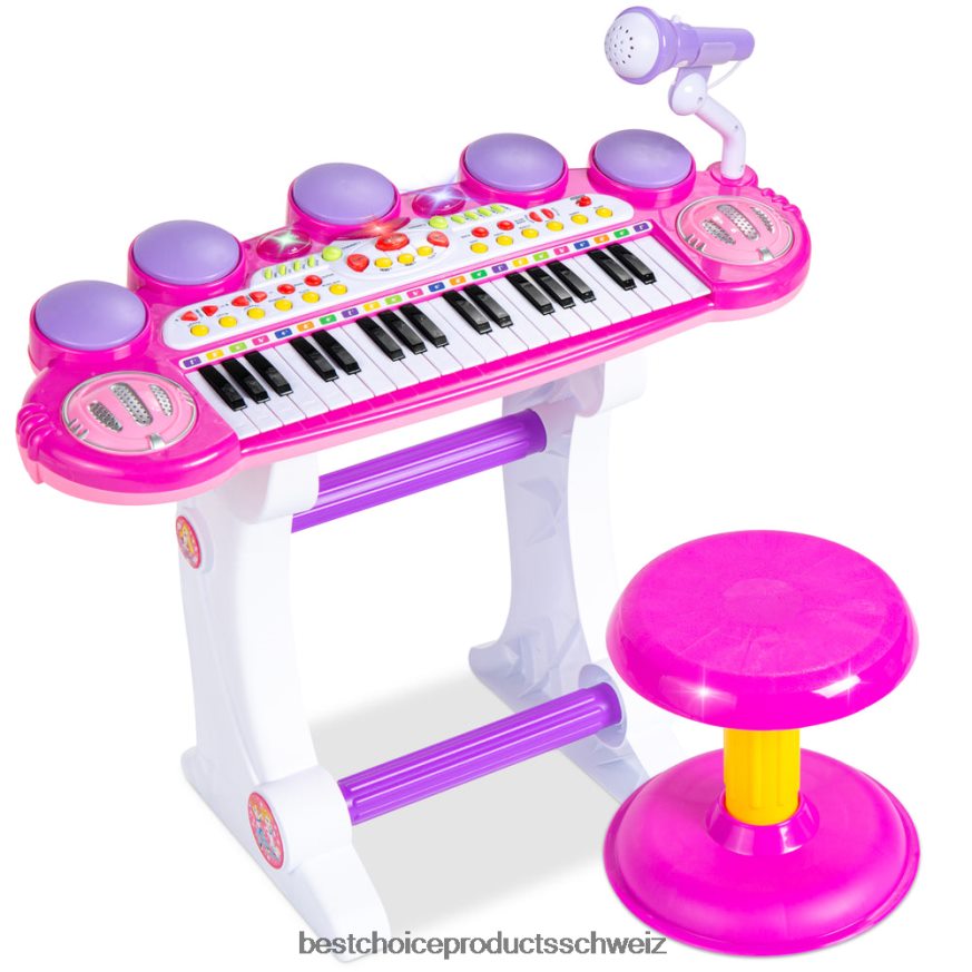 Best Choice Products Elektrisches Kinder-Keyboard mit 37 Tasten, Mikrofon und Hocker Rosa 2JD022510