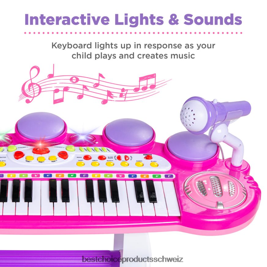Best Choice Products Elektrisches Kinder-Keyboard mit 37 Tasten, Mikrofon und Hocker Rosa 2JD022510