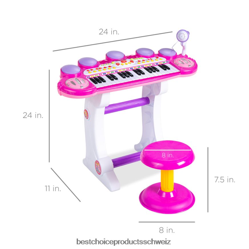 Best Choice Products Elektrisches Kinder-Keyboard mit 37 Tasten, Mikrofon und Hocker Rosa 2JD022510