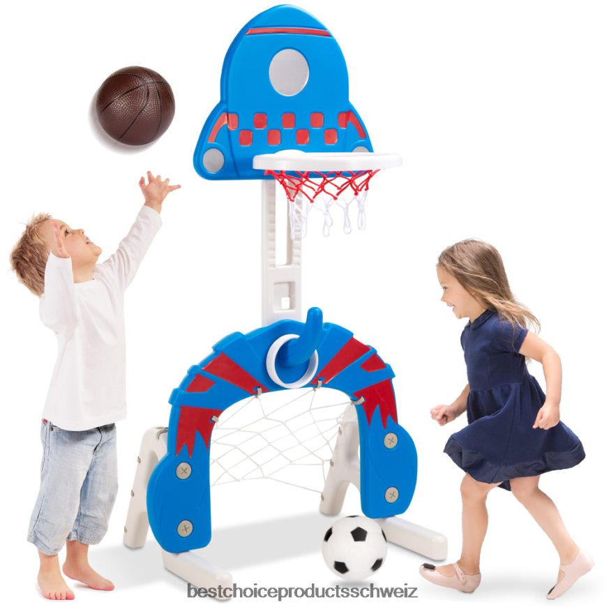 Best Choice Products 3-in-1-Basketballkorb-Sportaktivitätscenter-Spielset für Kleinkinder blau mit Ringwurf 2JD022479