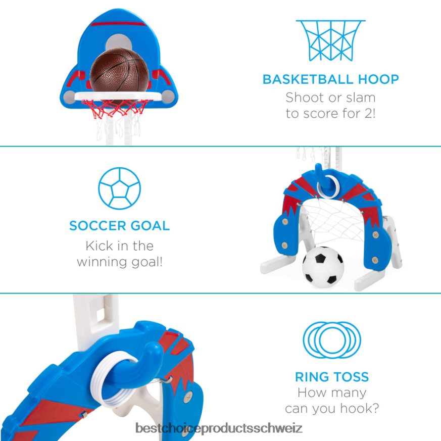 Best Choice Products 3-in-1-Basketballkorb-Sportaktivitätscenter-Spielset für Kleinkinder blau mit Ringwurf 2JD022479