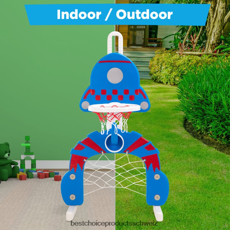 Best Choice Products 3-in-1-Basketballkorb-Sportaktivitätscenter-Spielset für Kleinkinder blau mit Ringwurf 2JD022479