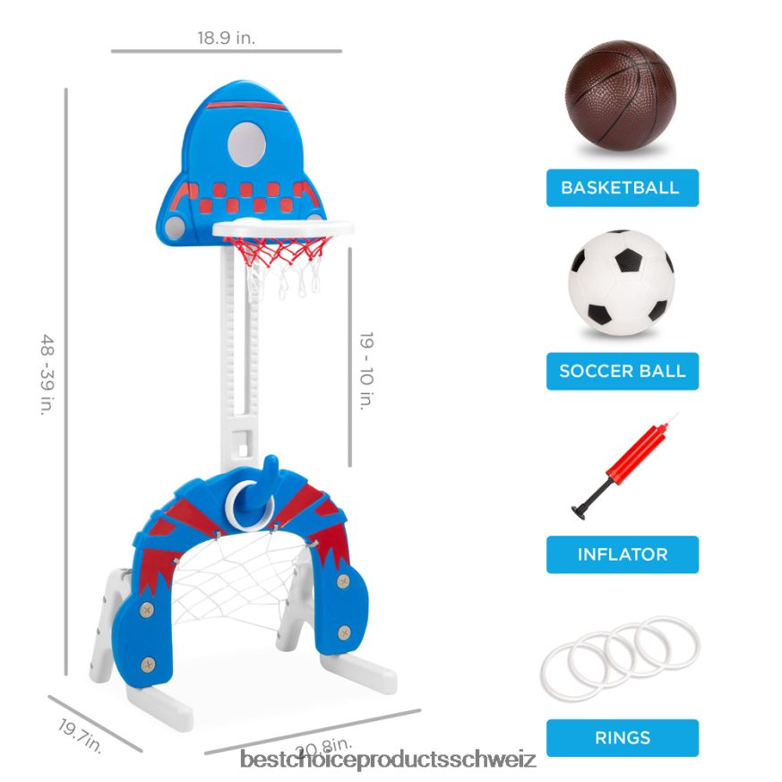 Best Choice Products 3-in-1-Basketballkorb-Sportaktivitätscenter-Spielset für Kleinkinder blau mit Ringwurf 2JD022479