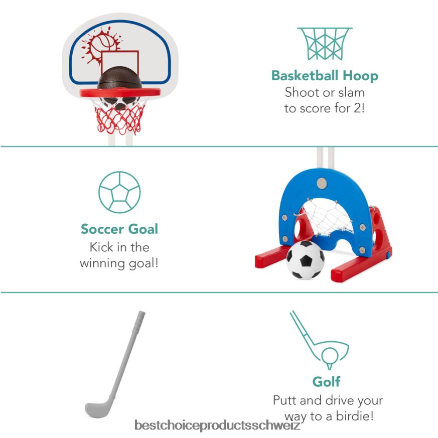 Best Choice Products 3-in-1-Basketballkorb-Sportaktivitätscenter-Spielset für Kleinkinder weiß mit Golf 2JD022480