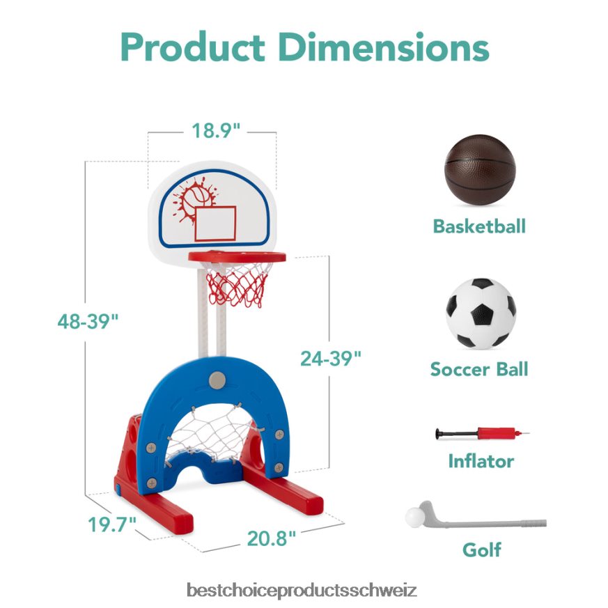 Best Choice Products 3-in-1-Basketballkorb-Sportaktivitätscenter-Spielset für Kleinkinder weiß mit Golf 2JD022480