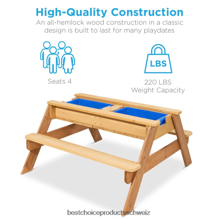 Best Choice Products 3-in-1-Sand- und Wassertisch für Kinder, Outdoor-Picknicktisch aus Holz mit Sonnenschirm Grün 2JD0221004