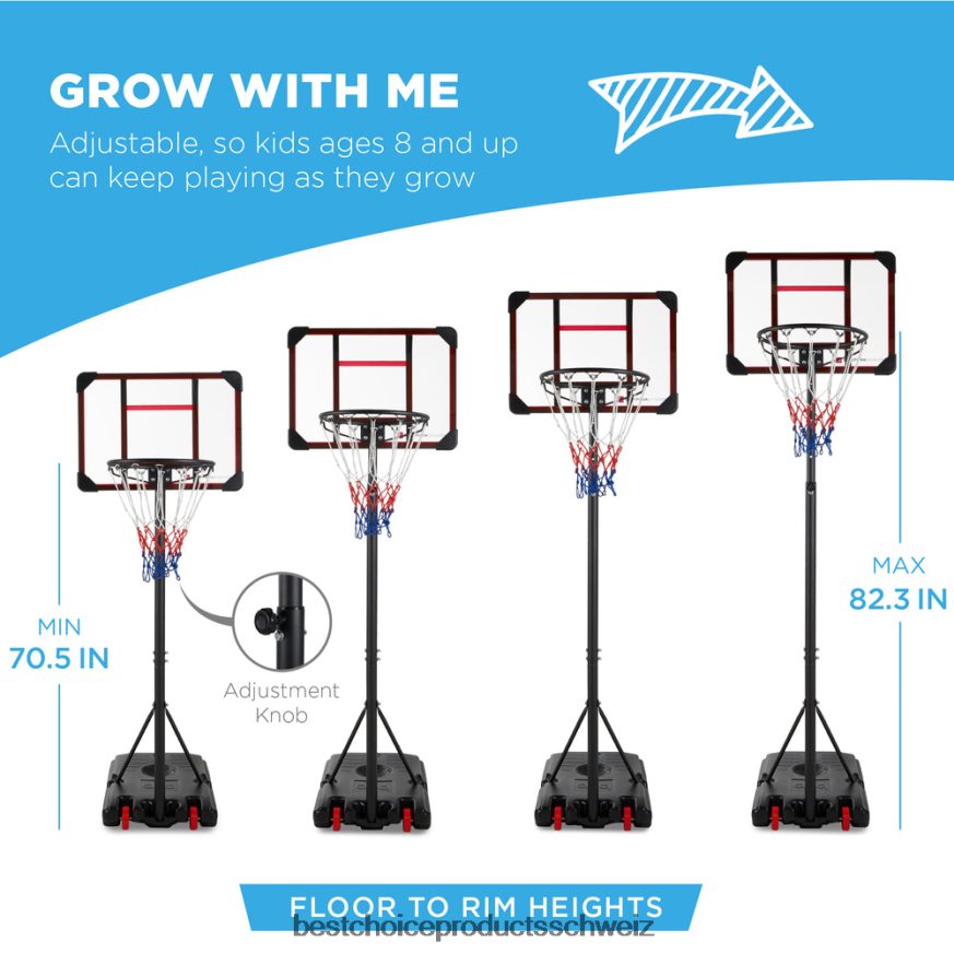 Best Choice Products Höhenverstellbarer Basketballkorb für Kinder, tragbares Rückwandsystem mit Rädern klare Rückwand 2JD022320
