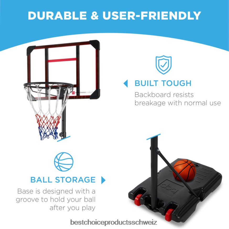 Best Choice Products Höhenverstellbarer Basketballkorb für Kinder, tragbares Rückwandsystem mit Rädern klare Rückwand 2JD022320