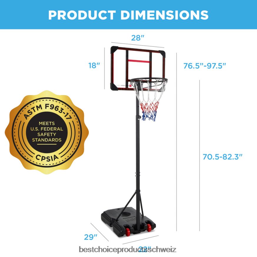 Best Choice Products Höhenverstellbarer Basketballkorb für Kinder, tragbares Rückwandsystem mit Rädern klare Rückwand 2JD022320