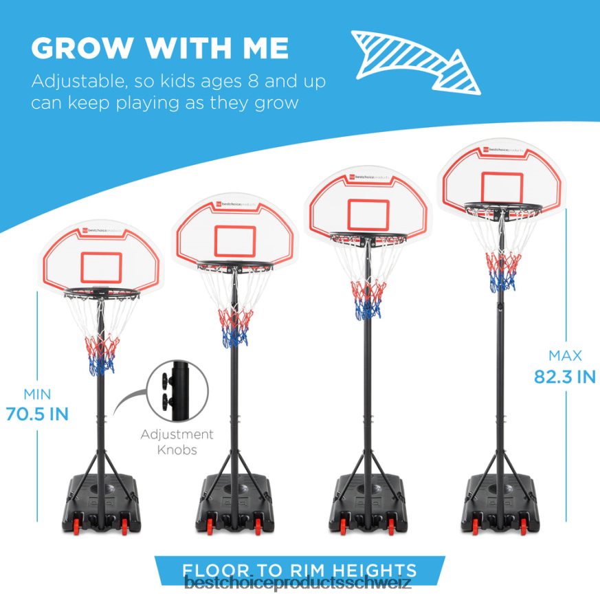 Best Choice Products Höhenverstellbarer Basketballkorb für Kinder, tragbares Rückwandsystem mit Rädern weiße Rückwand 2JD022319