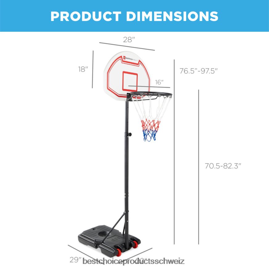 Best Choice Products Höhenverstellbarer Basketballkorb für Kinder, tragbares Rückwandsystem mit Rädern weiße Rückwand 2JD022319