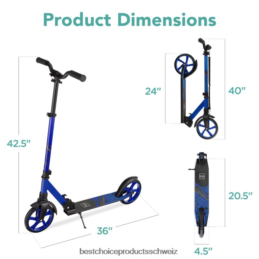Best Choice Products Höhenverstellbarer Tretroller für Kinder mit Tragegurt und rutschfestem Deck Blau 2JD022477