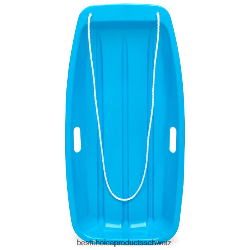 Best Choice Products Kunststoff-Schneeschlittenbrett für Kinder im Freien mit Zugseil und Griffen Blau 2JD0221008
