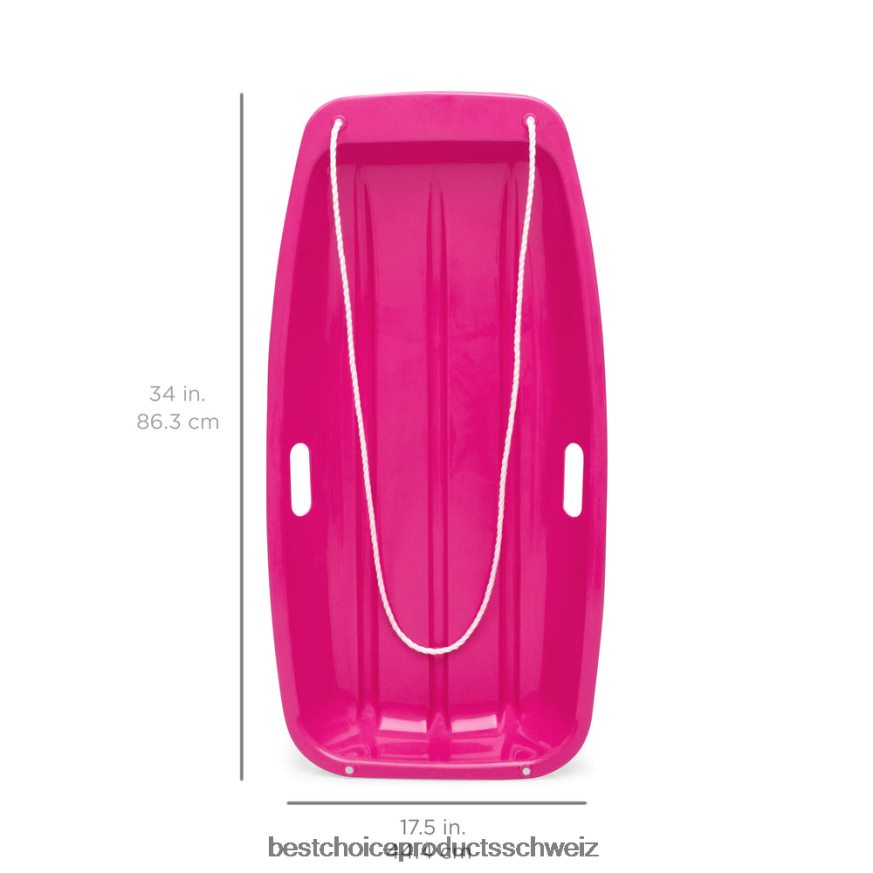 Best Choice Products Kunststoff-Schneeschlittenbrett für Kinder im Freien mit Zugseil und Griffen Rosa 2JD0221006