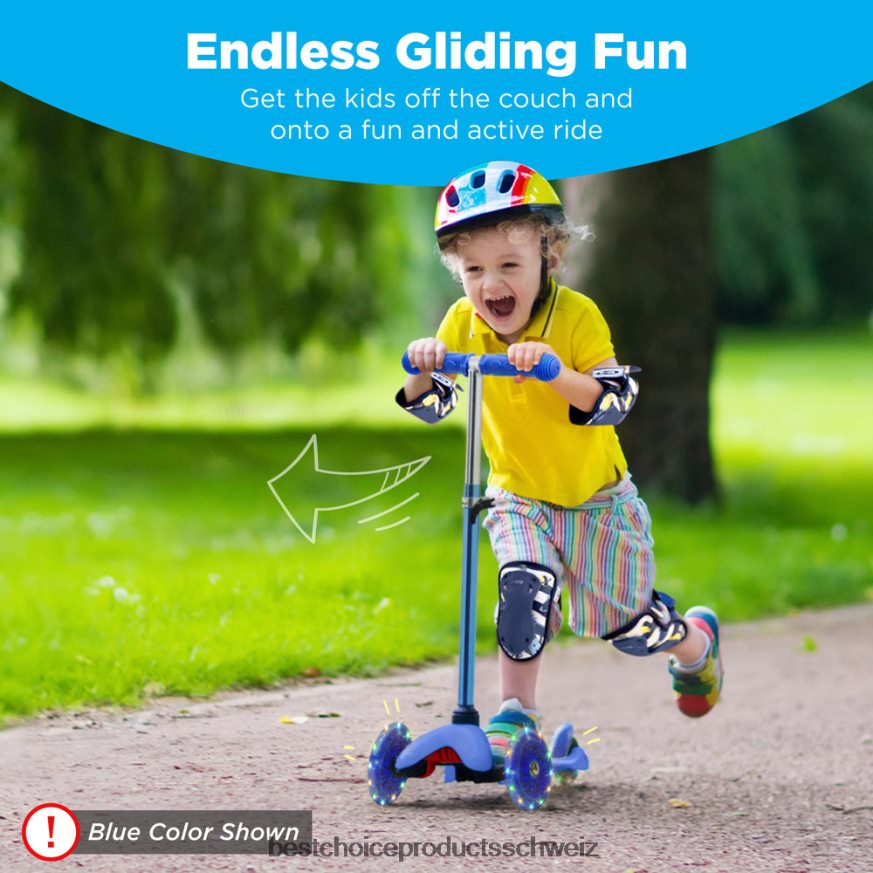 Best Choice Products Mini-Tretroller für Kinder mit bunten, leuchtenden Rädern und verstellbarer Schleppstange Grün 2JD022305