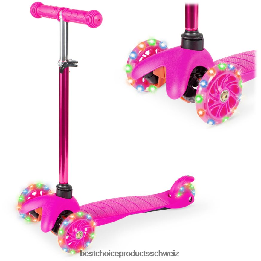 Best Choice Products Mini-Tretroller für Kinder mit bunten, leuchtenden Rädern und verstellbarer Schleppstange Rosa 2JD022304