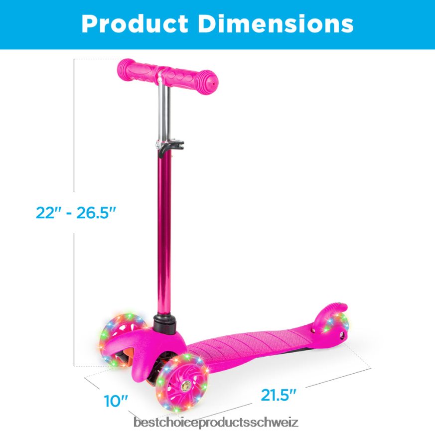 Best Choice Products Mini-Tretroller für Kinder mit bunten, leuchtenden Rädern und verstellbarer Schleppstange Rosa 2JD022304