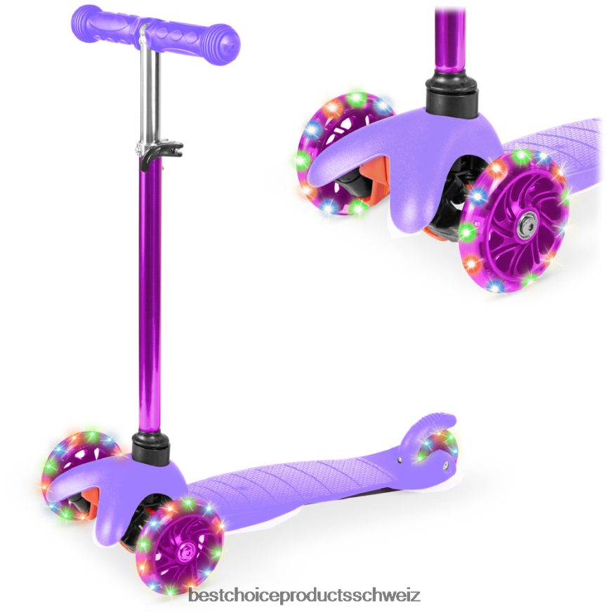 Best Choice Products Mini-Tretroller für Kinder mit bunten, leuchtenden Rädern und verstellbarer Schleppstange lila 2JD022303