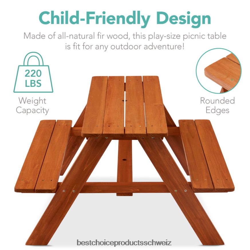 Best Choice Products Outdoor-Picknicktisch aus Holz für Kinder mit verstellbarem Sonnenschirm und integrierten Sitzen Aqua 2JD0221013