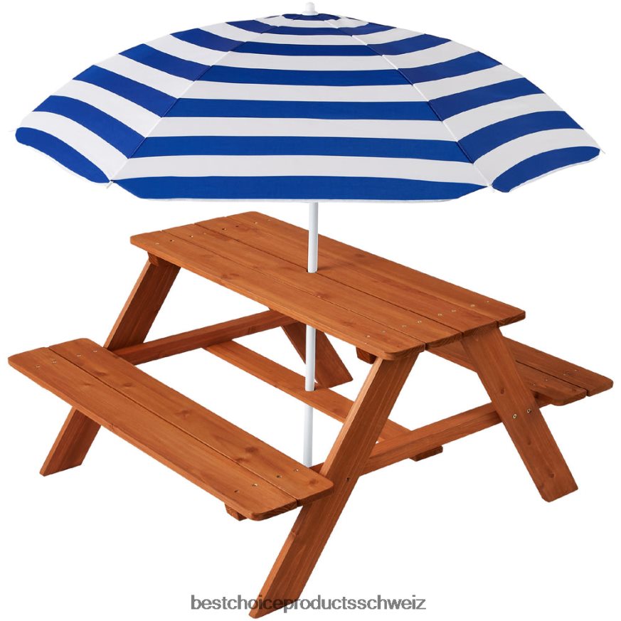 Best Choice Products Outdoor-Picknicktisch aus Holz für Kinder mit verstellbarem Sonnenschirm und integrierten Sitzen Navy blau 2JD0221012