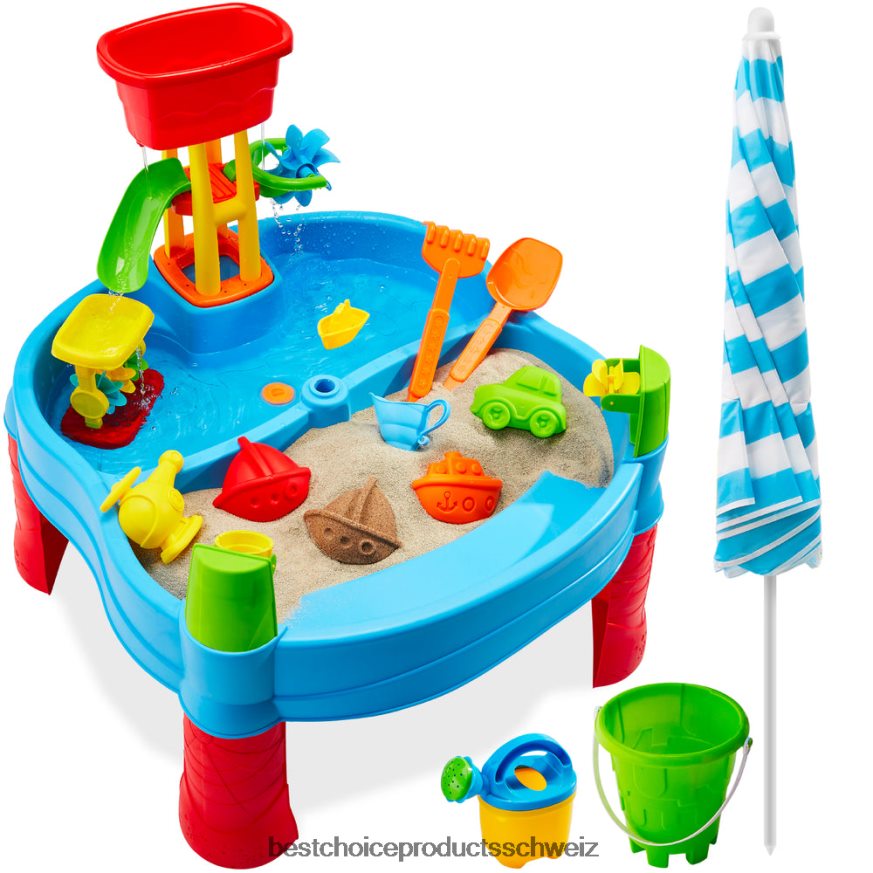 Best Choice Products Sand- und Wassertisch für Kinder im Freien mit 18 Zubehörteilen und verstellbarem Regenschirm mehrfarbig 2JD022551