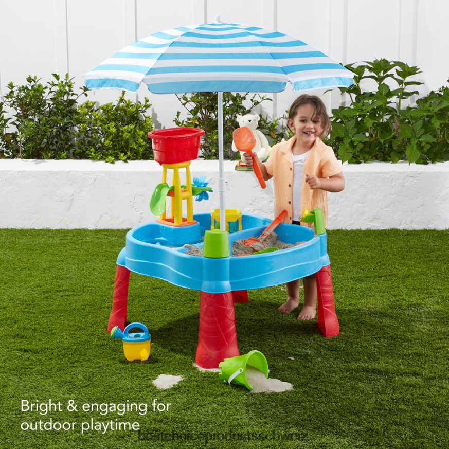 Best Choice Products Sand- und Wassertisch für Kinder im Freien mit 18 Zubehörteilen und verstellbarem Regenschirm mehrfarbig 2JD022551
