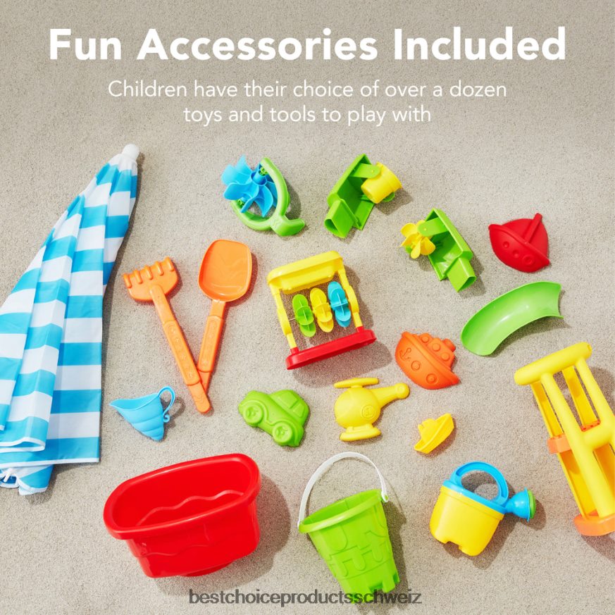 Best Choice Products Sand- und Wassertisch für Kinder im Freien mit 18 Zubehörteilen und verstellbarem Regenschirm mehrfarbig 2JD022551