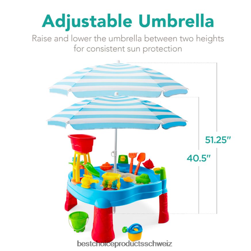 Best Choice Products Sand- und Wassertisch für Kinder im Freien mit 18 Zubehörteilen und verstellbarem Regenschirm mehrfarbig 2JD022551