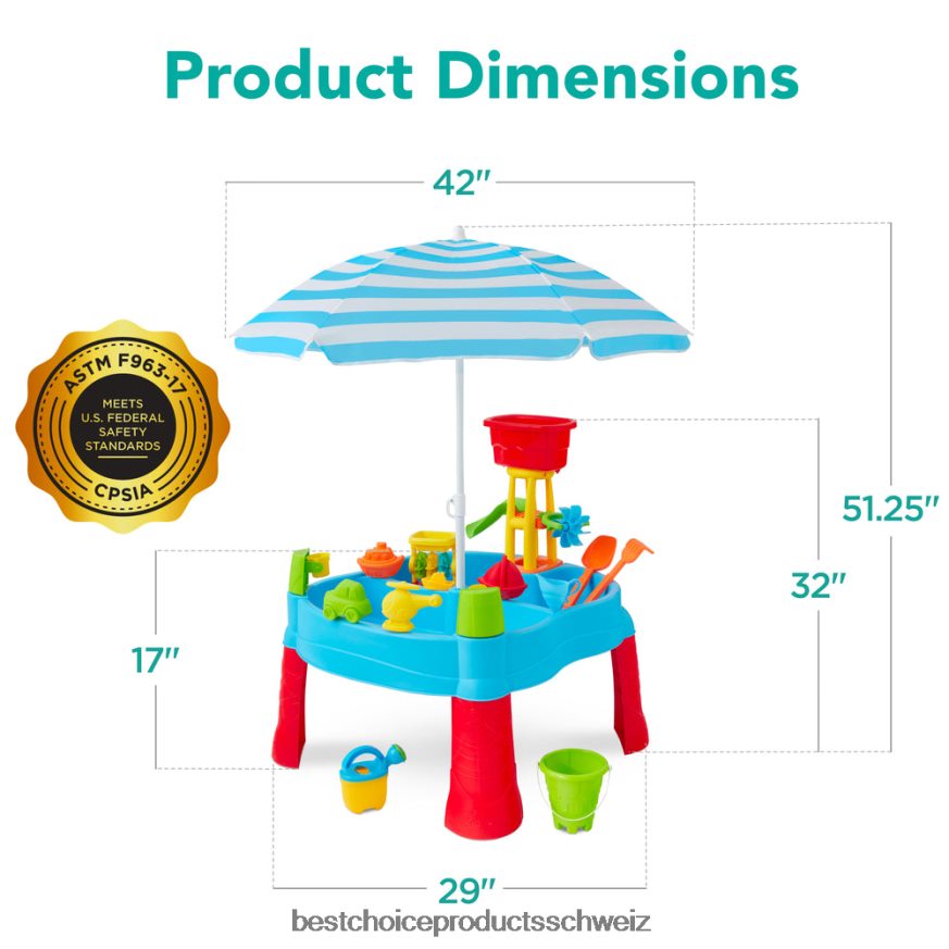 Best Choice Products Sand- und Wassertisch für Kinder im Freien mit 18 Zubehörteilen und verstellbarem Regenschirm mehrfarbig 2JD022551