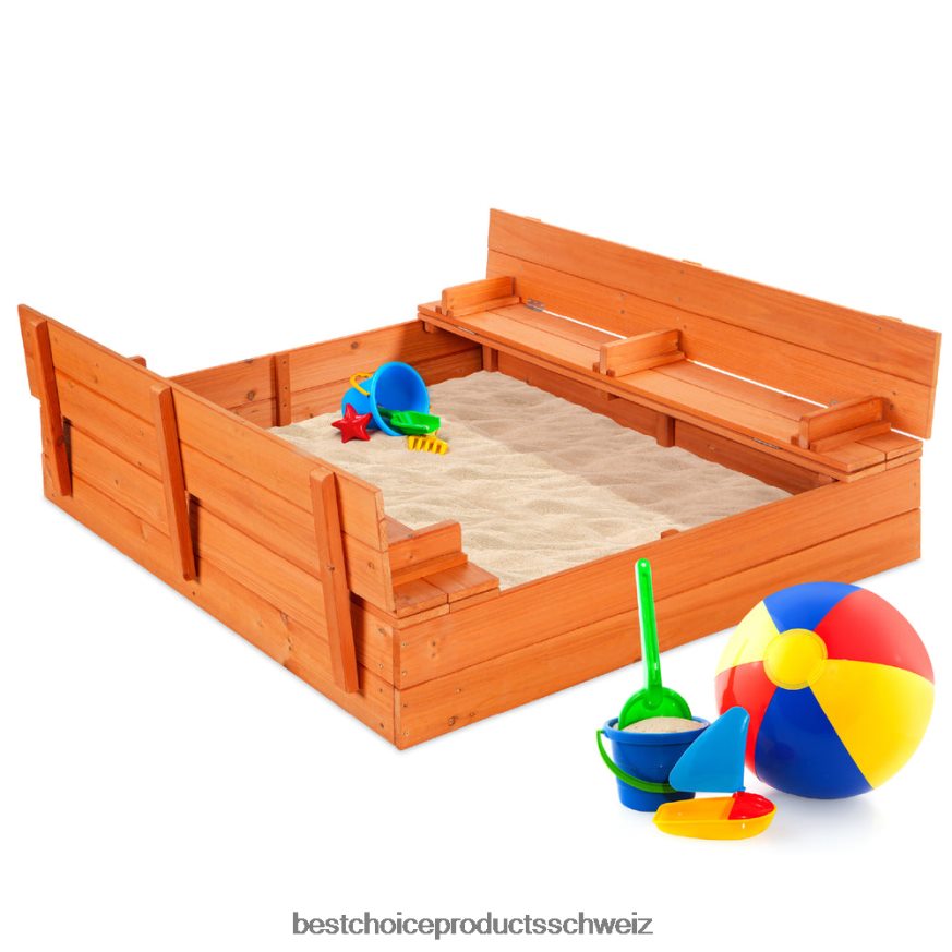 Best Choice Products Sandkasten aus Zedernholz für Kinder mit Sandgitter, 2 Bänke braun 2JD022516