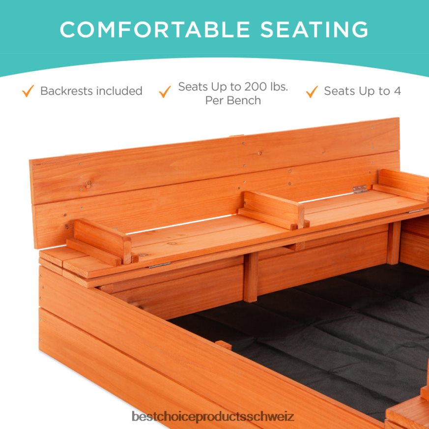 Best Choice Products Sandkasten aus Zedernholz für Kinder mit Sandgitter, 2 Bänke braun 2JD022516