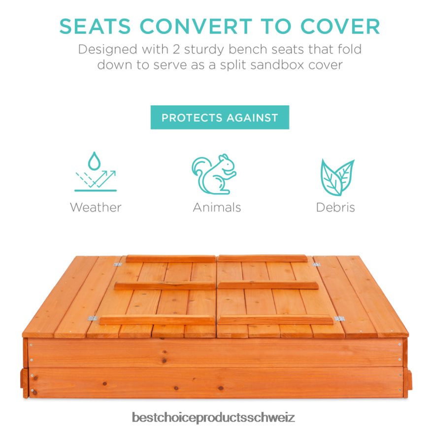 Best Choice Products Sandkasten aus Zedernholz für Kinder mit Sandgitter, 2 Bänke braun 2JD022516