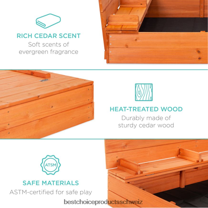 Best Choice Products Sandkasten aus Zedernholz für Kinder mit Sandgitter, 2 Bänke braun 2JD022516