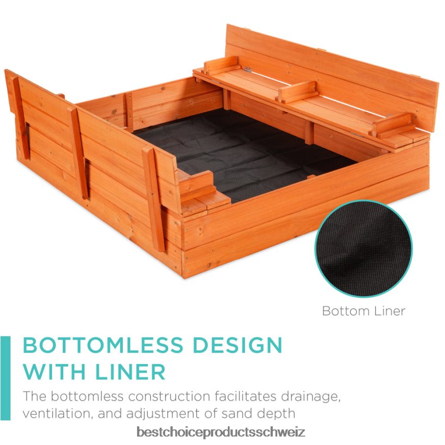 Best Choice Products Sandkasten aus Zedernholz für Kinder mit Sandgitter, 2 Bänke braun 2JD022516