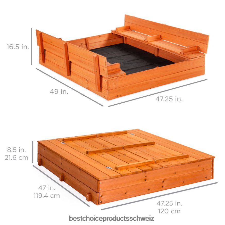 Best Choice Products Sandkasten aus Zedernholz für Kinder mit Sandgitter, 2 Bänke braun 2JD022516