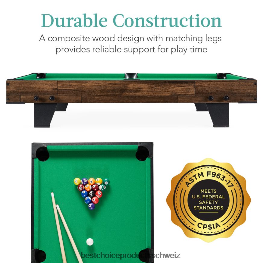 Best Choice Products Tisch-Billard-Set, Pool-Arcade-Spieltisch mit 2 Queues, Aufbewahrungstasche dunkles Holz 2JD0221003