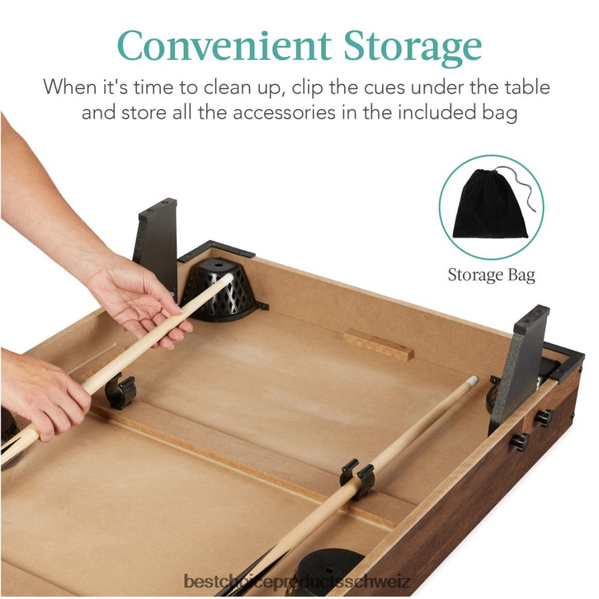 Best Choice Products Tisch-Billard-Set, Pool-Arcade-Spieltisch mit 2 Queues, Aufbewahrungstasche dunkles Holz 2JD0221003