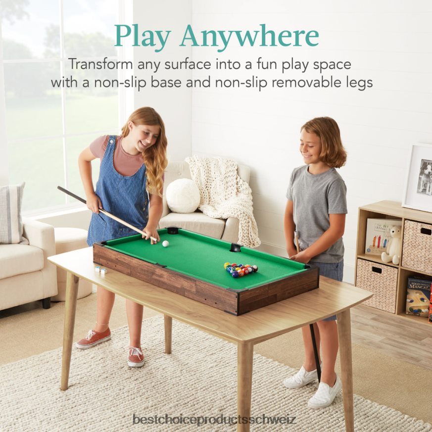 Best Choice Products Tisch-Billard-Set, Pool-Arcade-Spieltisch mit 2 Queues, Aufbewahrungstasche dunkles Holz 2JD0221003