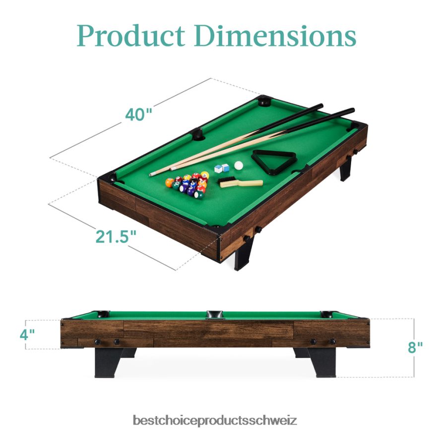 Best Choice Products Tisch-Billard-Set, Pool-Arcade-Spieltisch mit 2 Queues, Aufbewahrungstasche dunkles Holz 2JD0221003