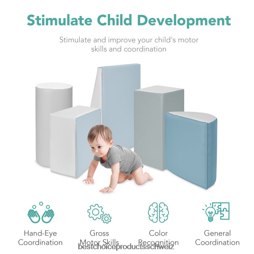 Best Choice Products 5-teiliges Spielset zum Klettern und Krabbeln mit weichen Schaumstoffformen Blau 2JD022311