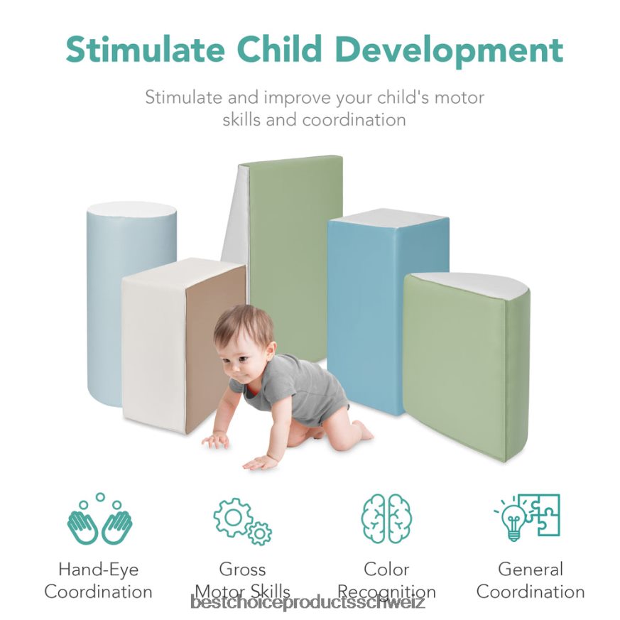 Best Choice Products 5-teiliges Spielset zum Klettern und Krabbeln mit weichen Schaumstoffformen Erdton 2JD022313