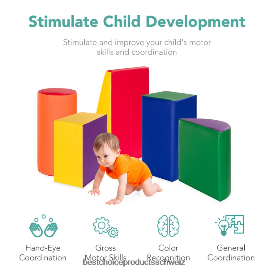 Best Choice Products 5-teiliges Spielset zum Klettern und Krabbeln mit weichen Schaumstoffformen Mehrfarbig 2JD022309