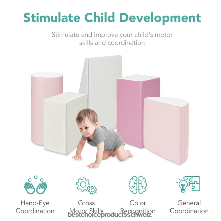 Best Choice Products 5-teiliges Spielset zum Klettern und Krabbeln mit weichen Schaumstoffformen Rosa 2JD022314
